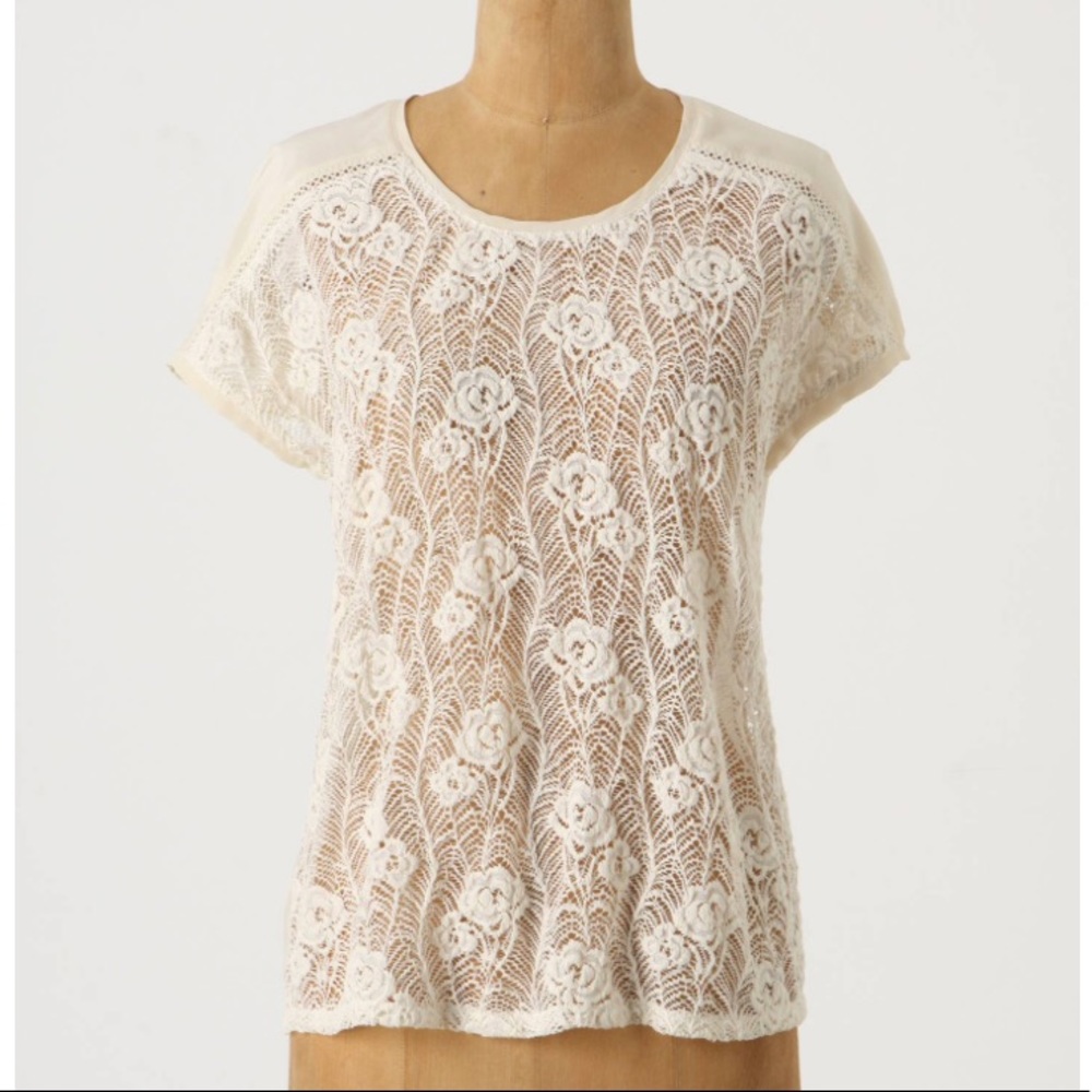 Anthro silk and lace top